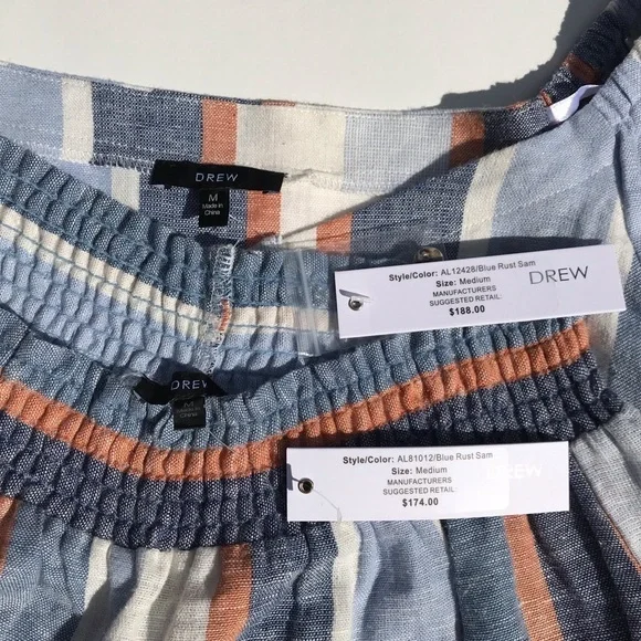 Drew Striped Linen Top & Cropped Pants Set Medium